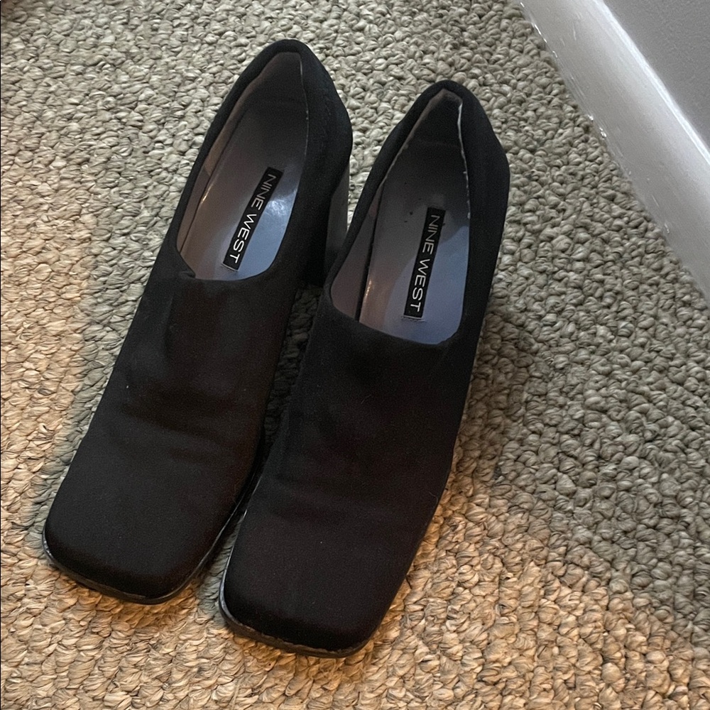 Nine West Black Square-Toe Slip-On Heels